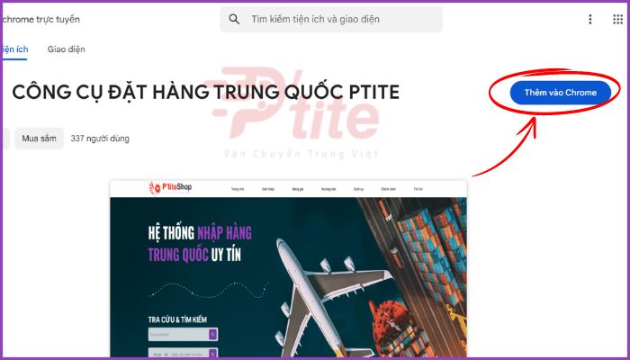 Bấm cài đặt công cụ đặt hàng trên P'tite