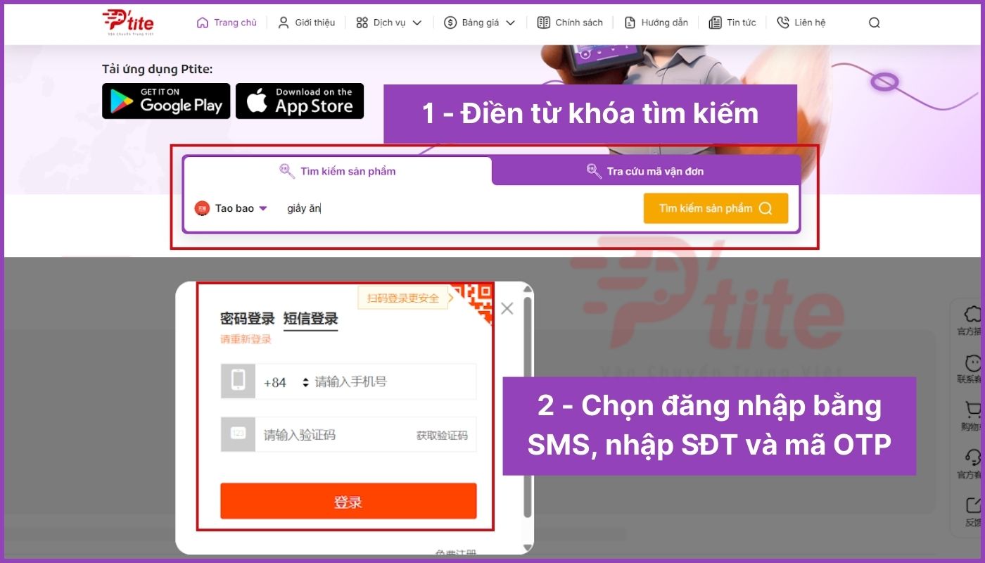 Đăng nhập vào Taobao