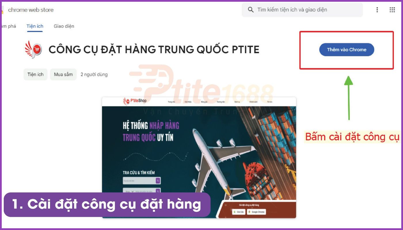 Cài đặt tiện ích mua hàng Ptite