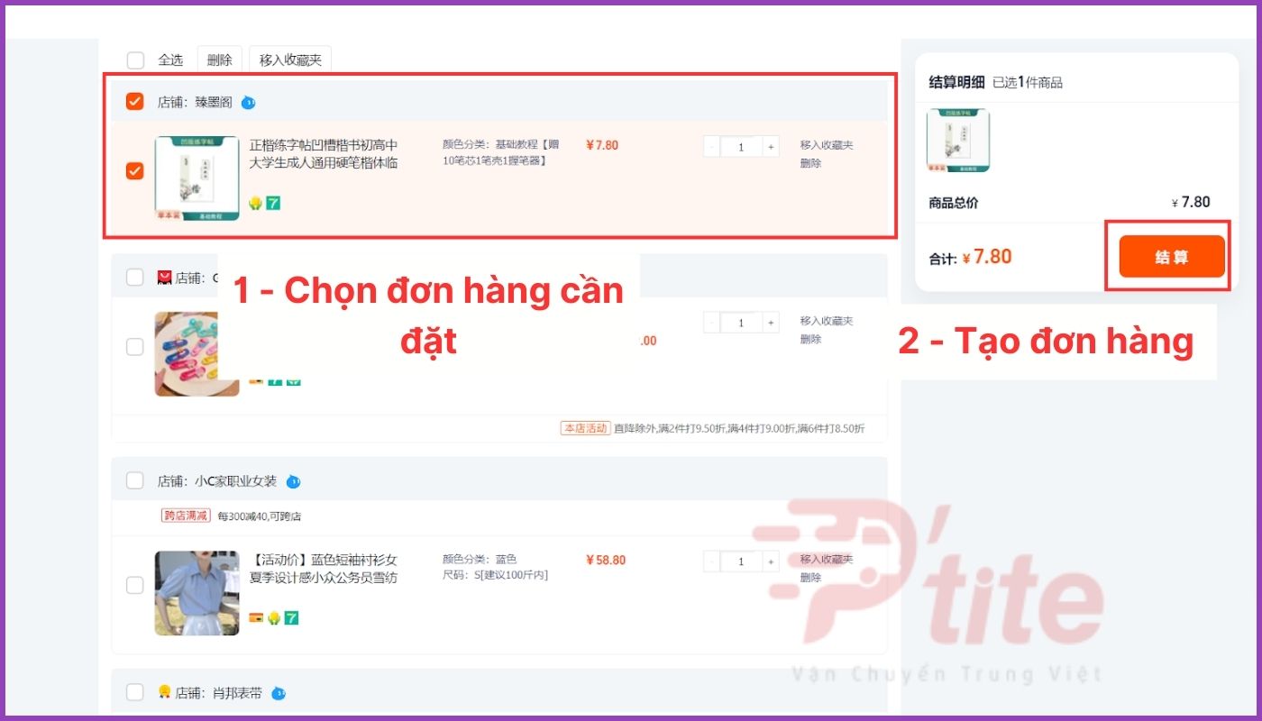 Chọn đơn hàng cần thanh toán hộ alipay