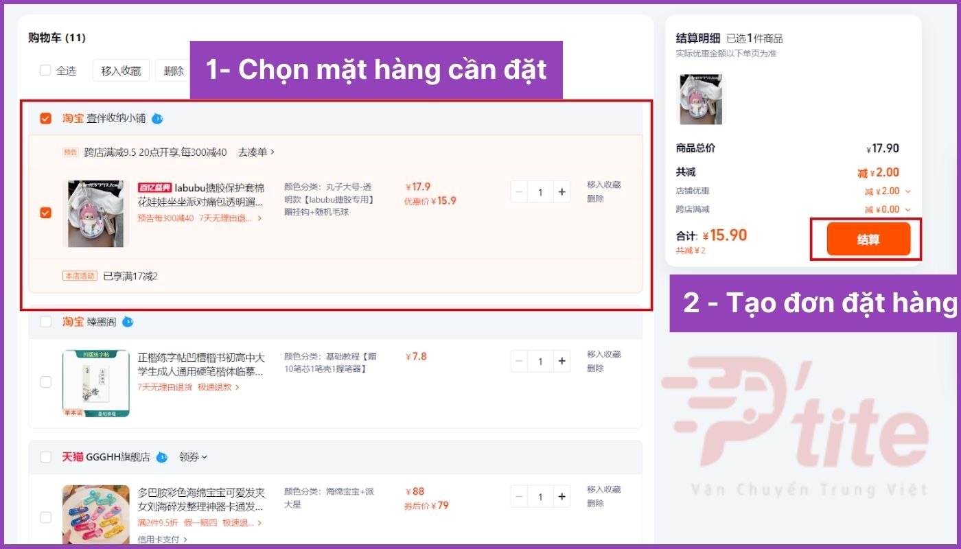 Chọn sản phẩm cần đặt và tạo đơn hàng