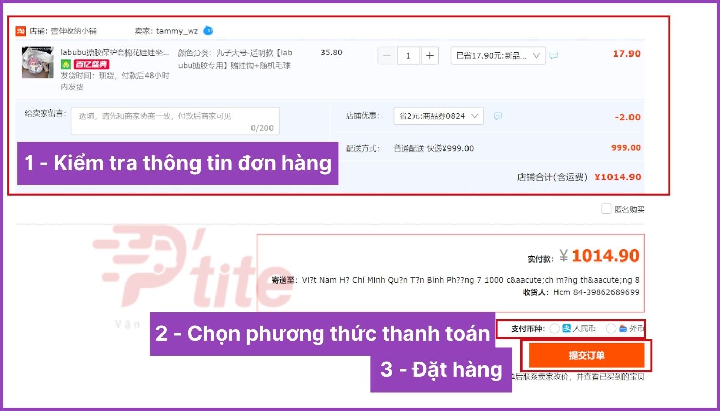 Kiểm tra lại đơn hàng và nhấn Đặt hàng 