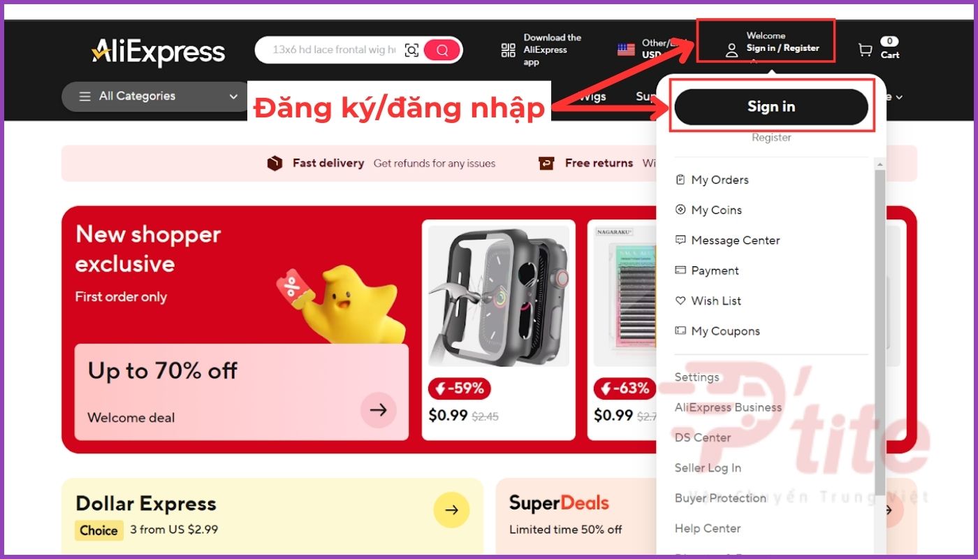 Đăng ký tài khoản Aliexpress