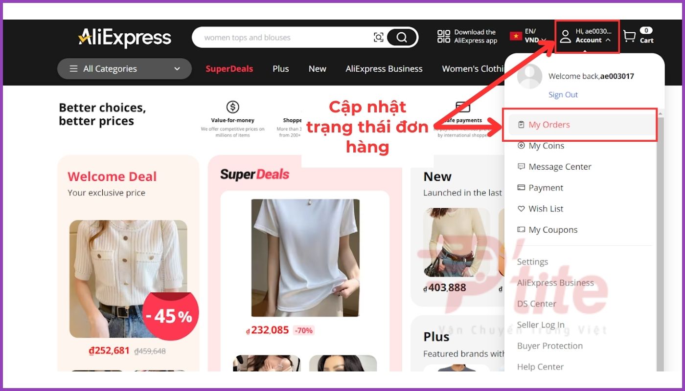 Theo dõi để nhận hàng Aliexpress ship về Việt Nam