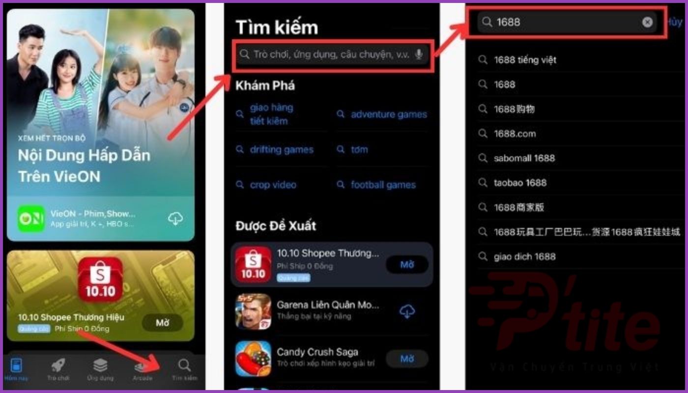 Nhập từ khóa tìm kiếm ứng dụng mua hàng 1688 trên Appstore