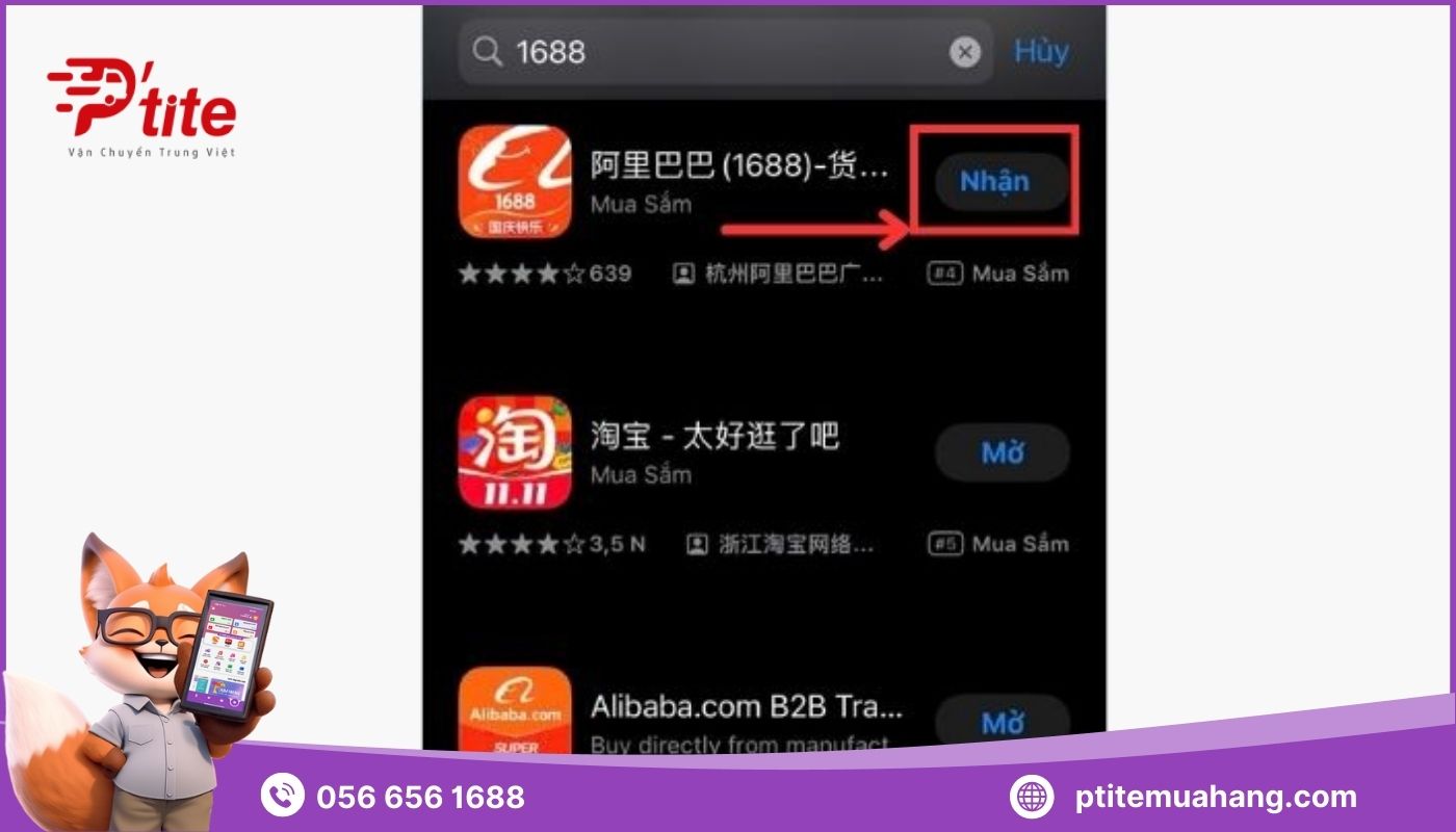 Nhấn chọn chữ “Nhận” bên cạnh app để tải về máy