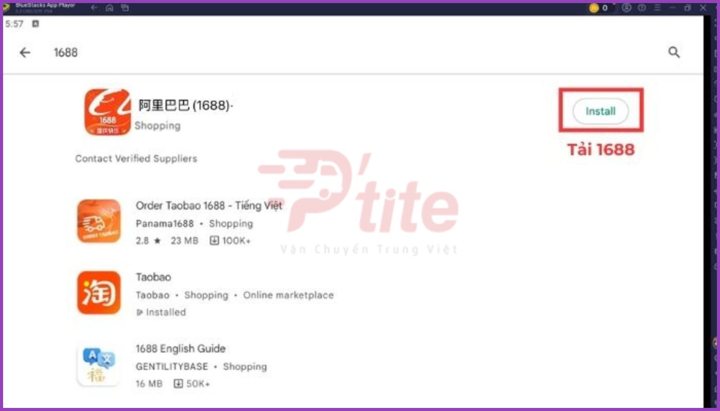 Nhấn chọn “Install” để cài đặt app 1688 trên máy tính