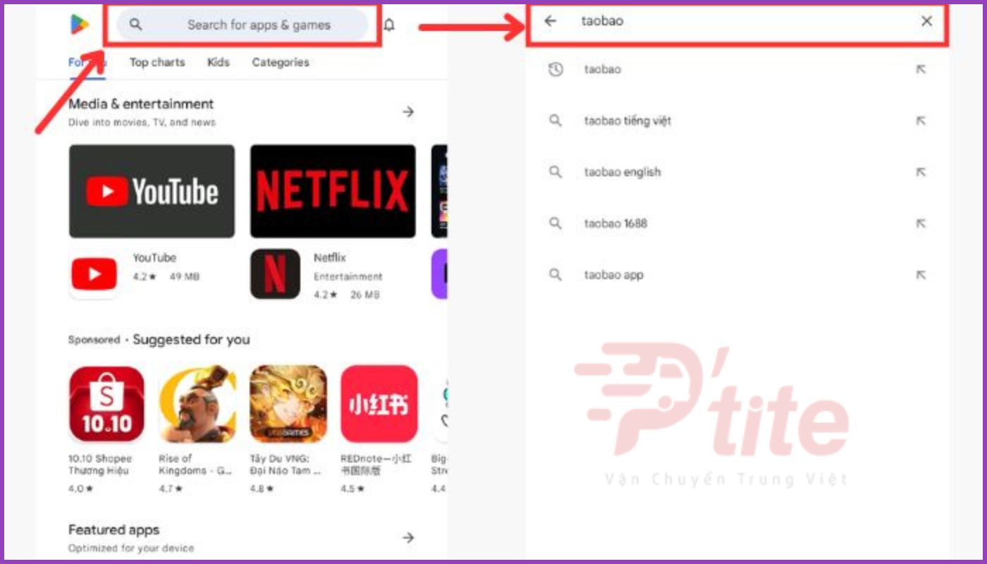 Nhập từ khóa tìm kiếm ứng dụng Taobao trên CH Play