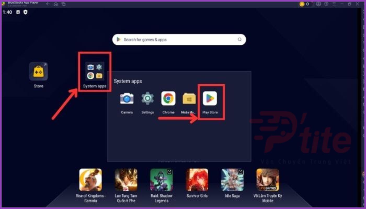 Truy cập Play Store trên phần mềm BlueStacks