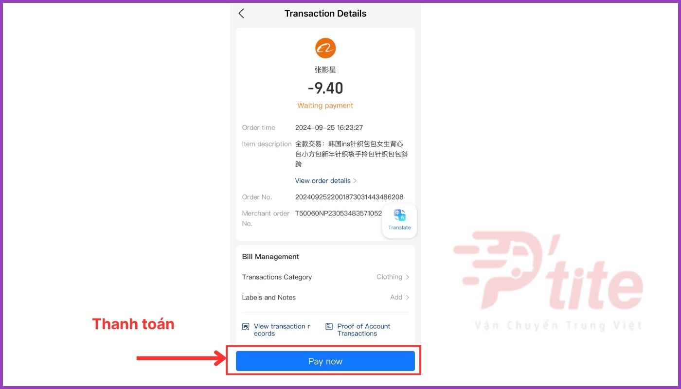 Hoàn tất thanh toán hộ 1688 qua Alipay