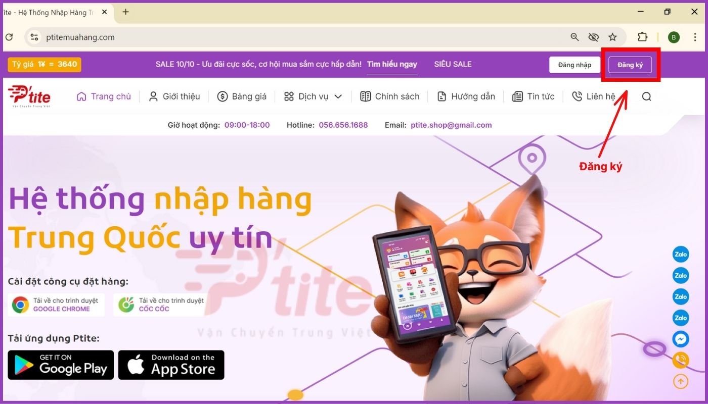 truy cập website và tạo tài khoản để đặt hàng