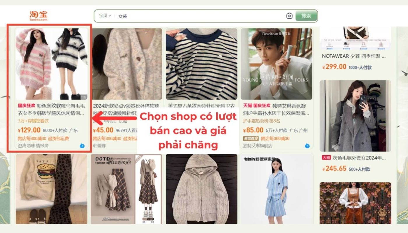 chọn shop có lượt mua và đánh giá cao