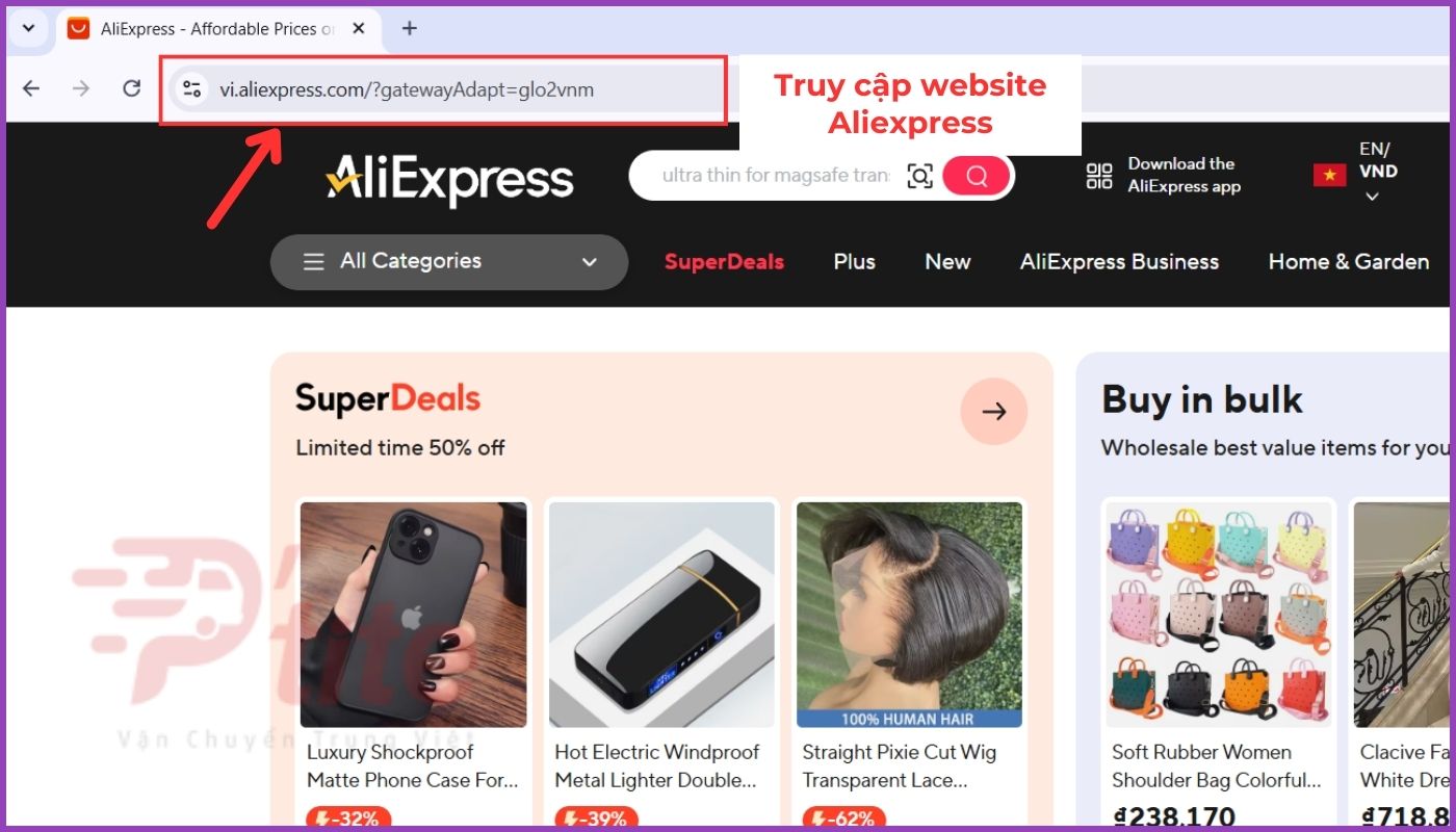 truy cập trang chính AliExpress.com 