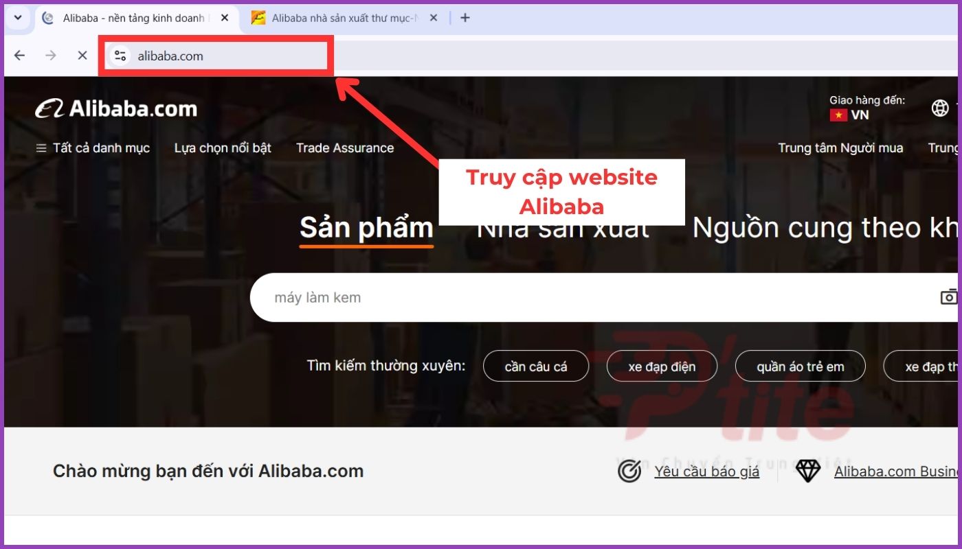 Truy cập trang mua hàng Alibaba.com trên trình duyệt Web