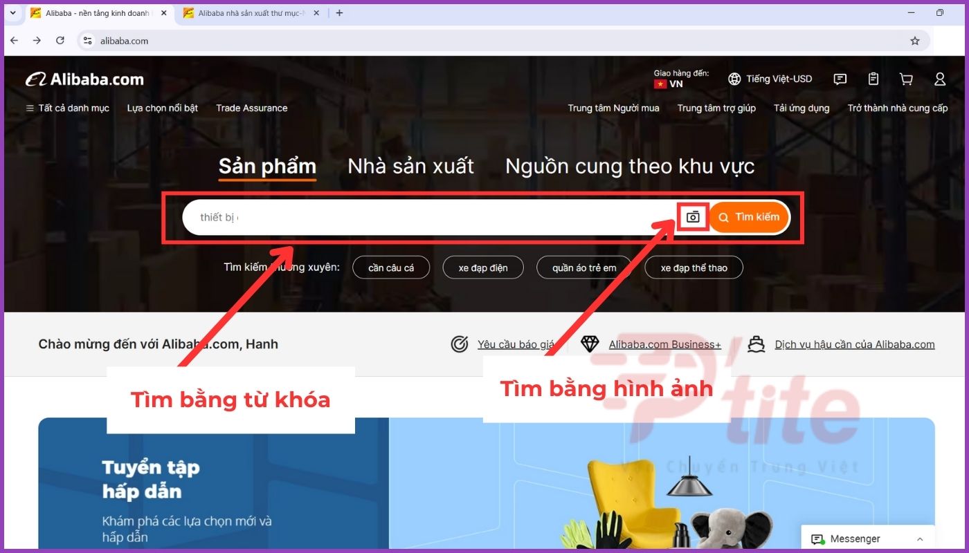 tìm kiếm sản phẩm Alibaba bằng nhiều hình thức khác nhau