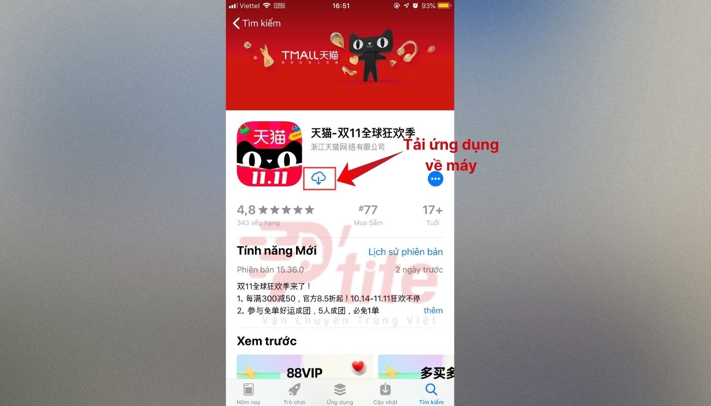 Tải app Tmall trên CH Play hoặc AppStore