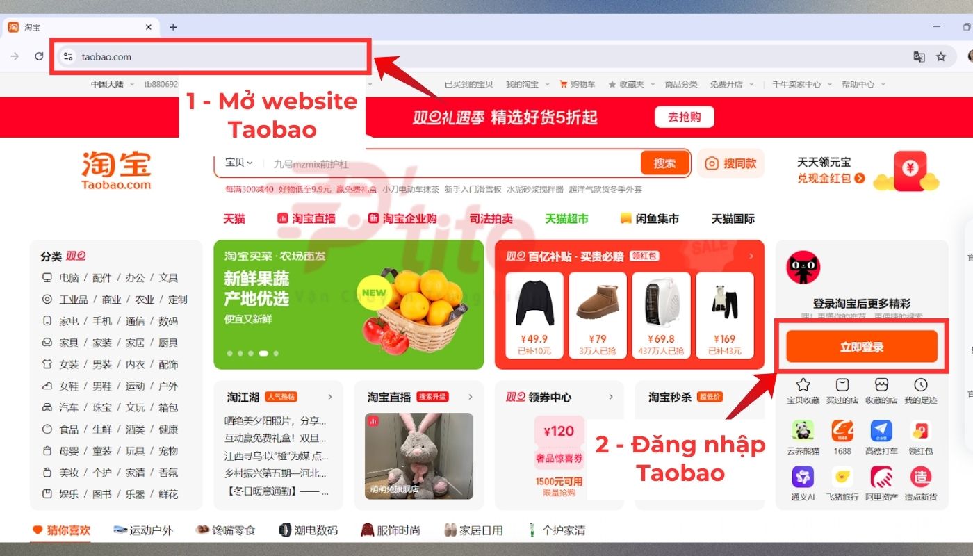 đăng nhập tài khoản taobao