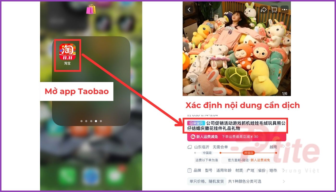 Xác định phần văn bản cần chuyển ngôn ngữ trên Taobao