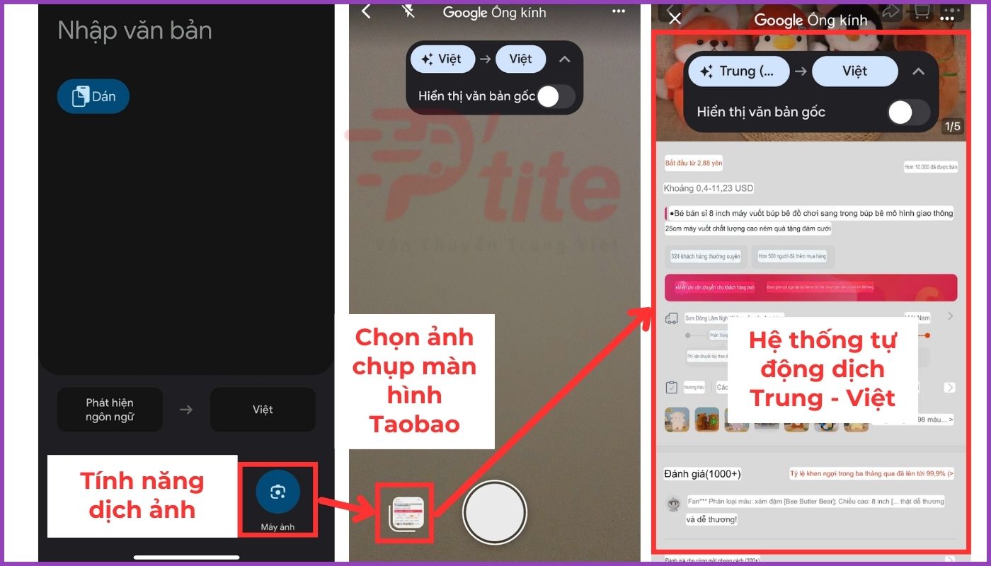 Tải ảnh chụp màn hình Taobao lên ứng dụng google translate