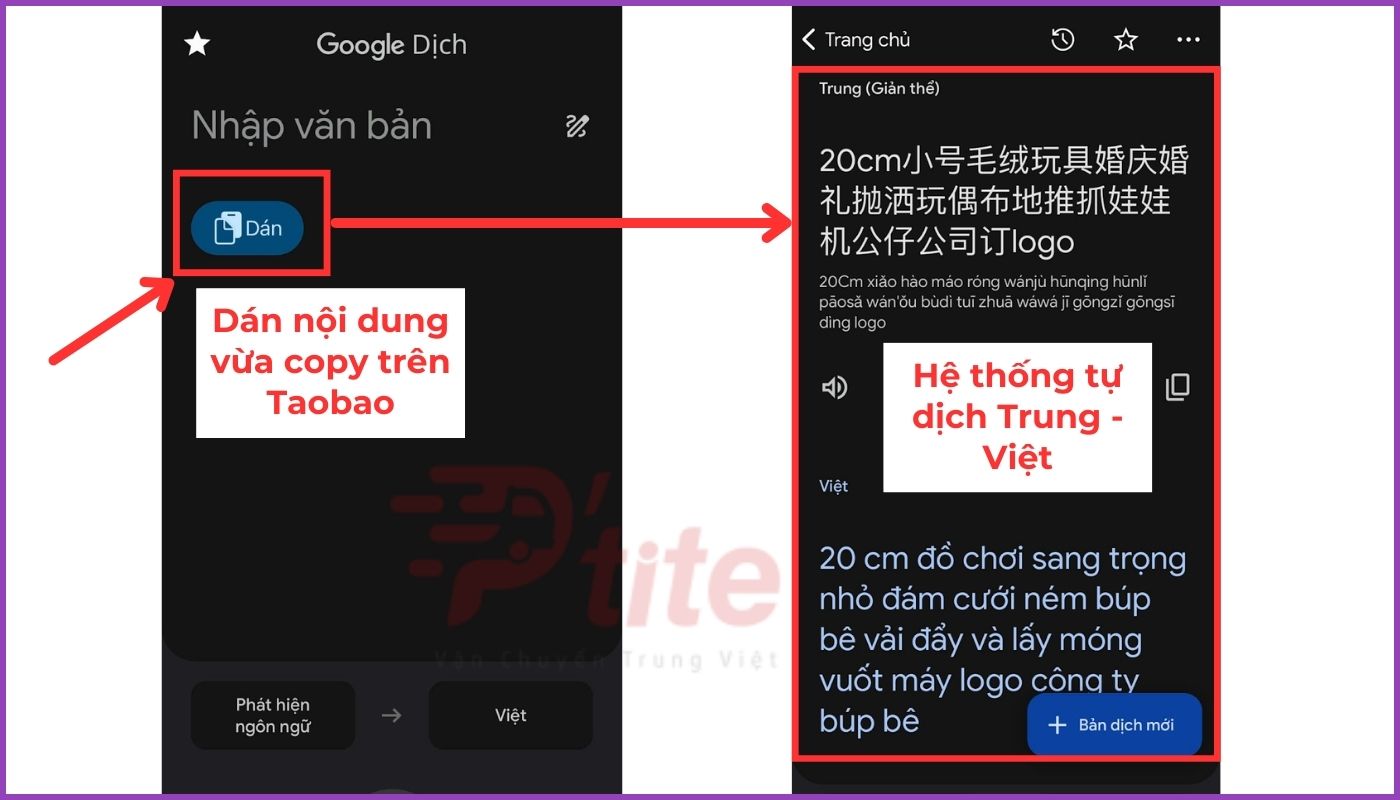 Mở ứng dụng google dịch để đổi văn bản trên app Taobao sang tiếng Việt