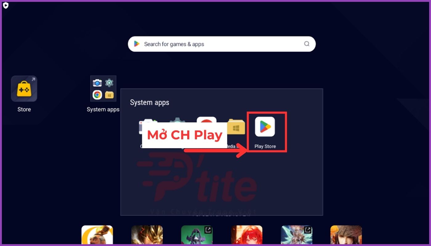 mở CH Play trên phần mềm BlueStacks