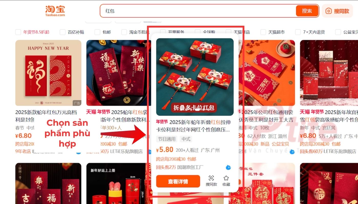 chọn sản phẩm phù hợp trên Taobao