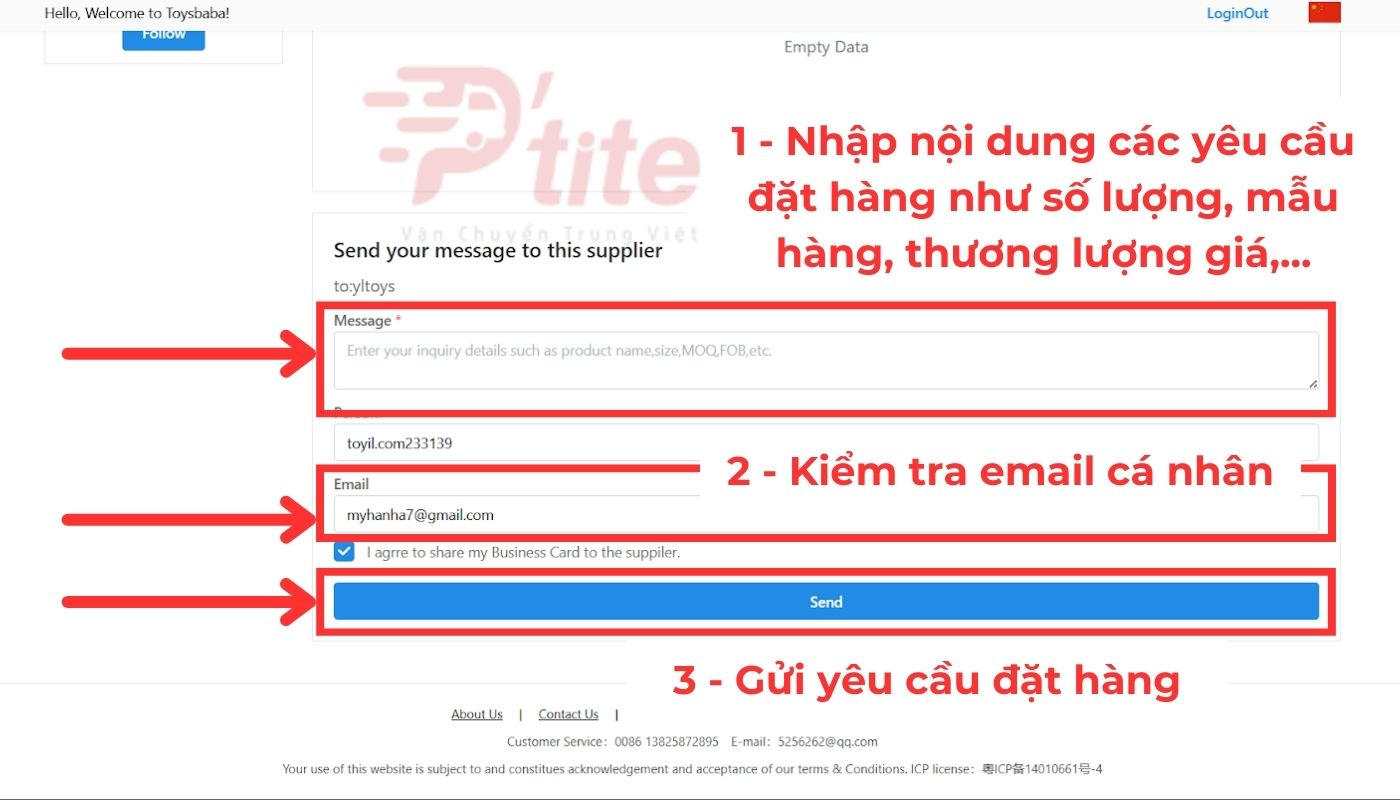 Điền thông tin để vận chuyển hàng Toybaba