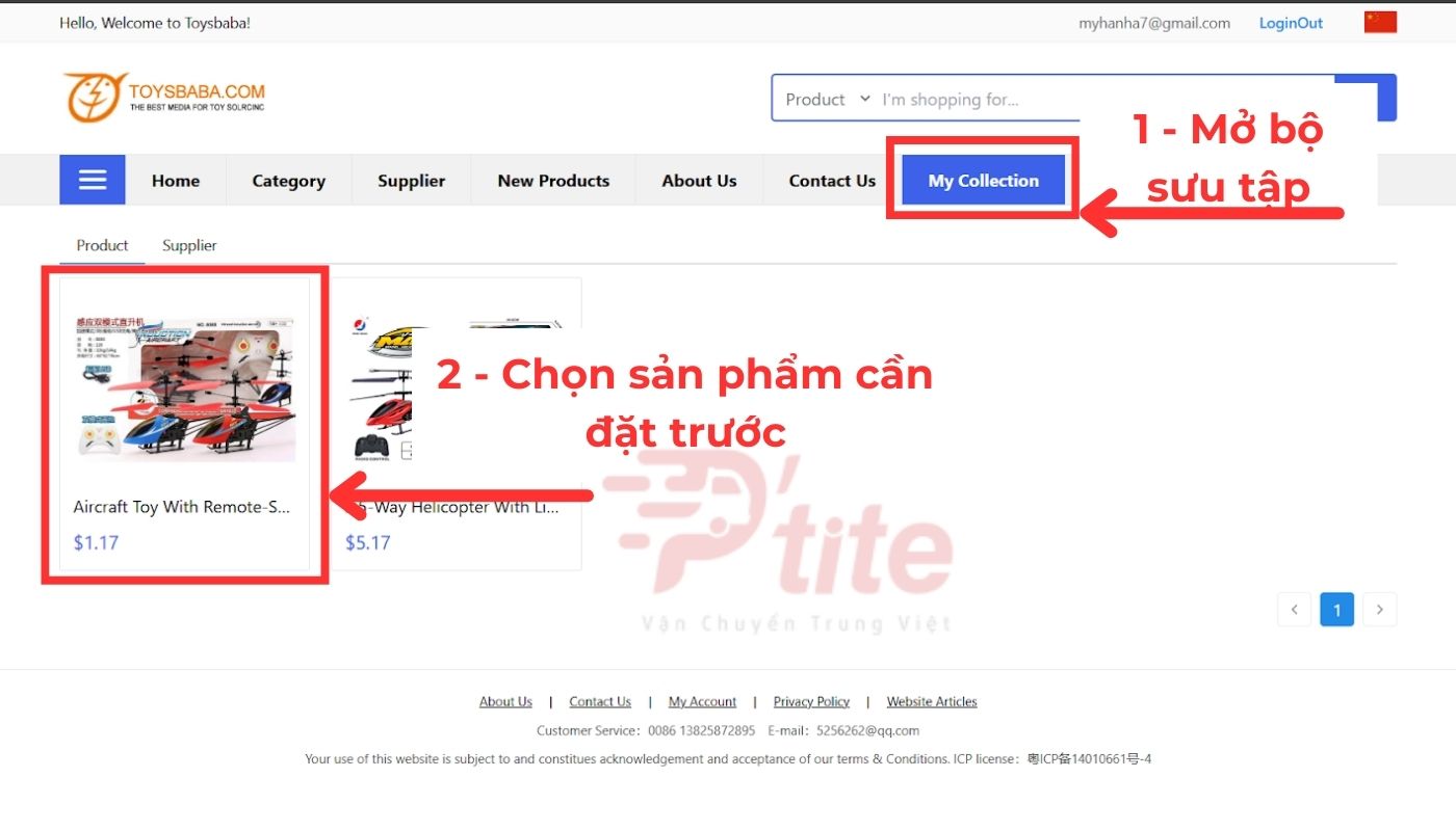 Chọn sản phẩm cần order hàng Toybaba