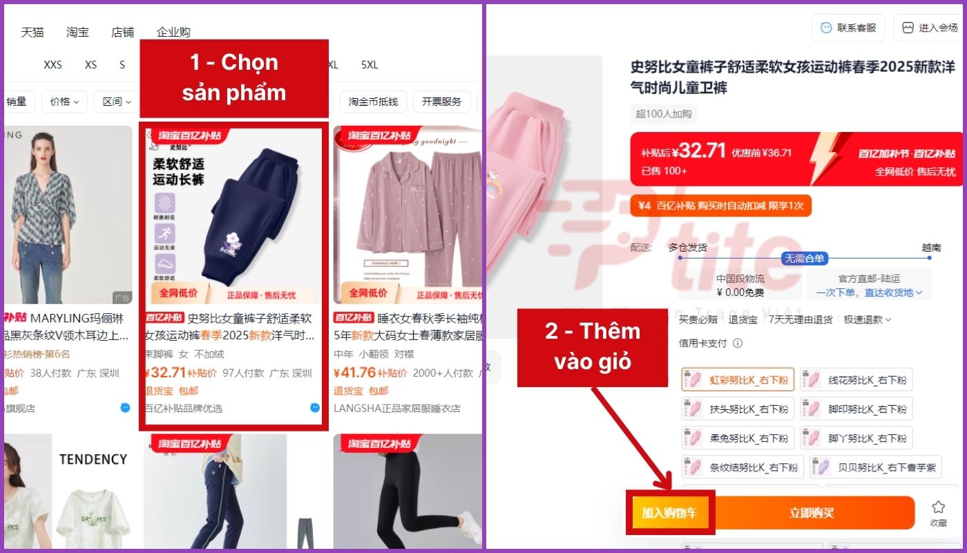 Chọn sản phẩm muốn mua và bỏ vào giỏ