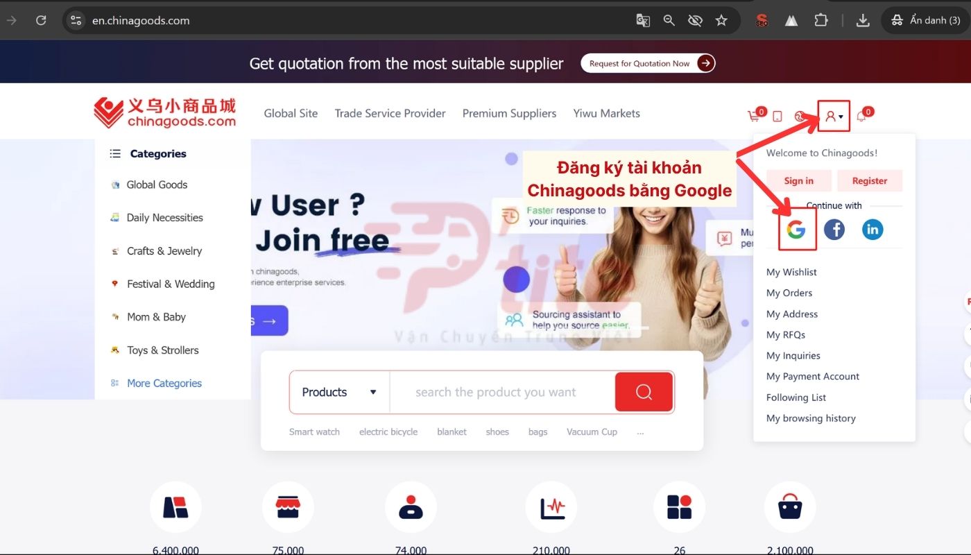Tạo tài khoản order Chinagoods 