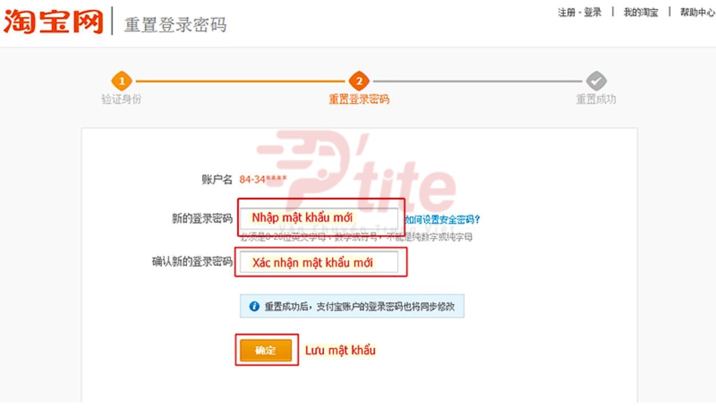Đặt lại mật khẩu mới và bấm “xác nhận” để lưu lại