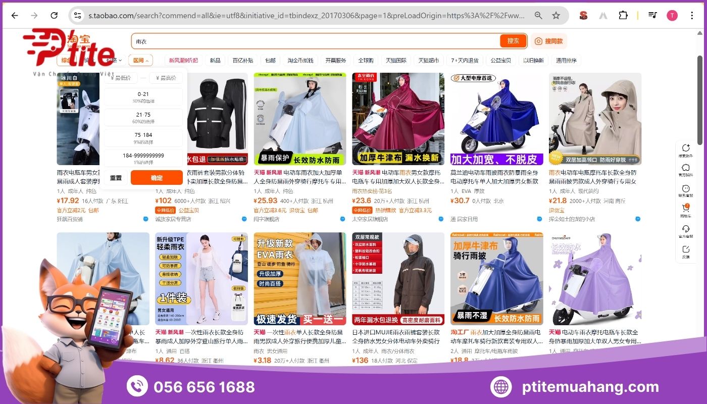 Order áo mưa trên các sàn TMĐT Trung Quốc