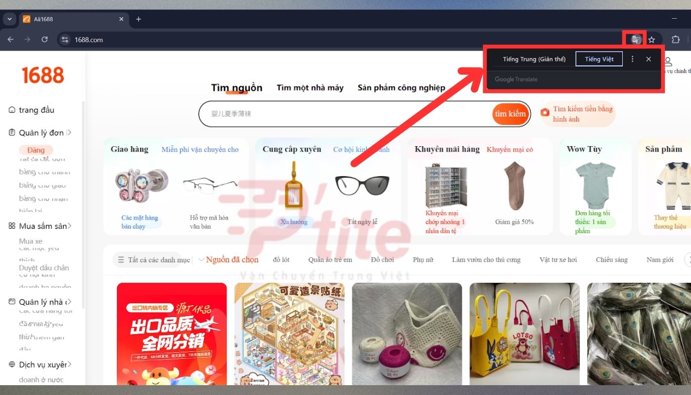 dùng công cụ dịch để thiết lập ngôn ngữ