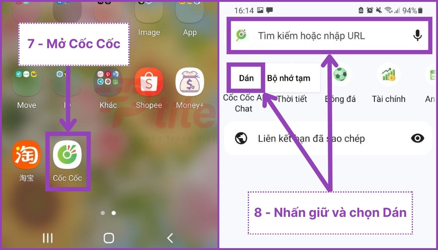 Vào Cốc Cốc và dán thông tin vào sao chép