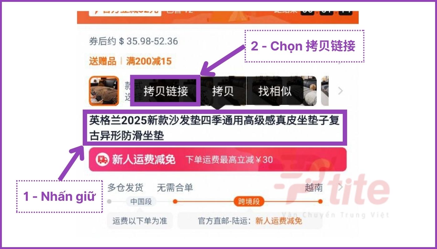 Chọn sao chép URL video Taobao trên Safari