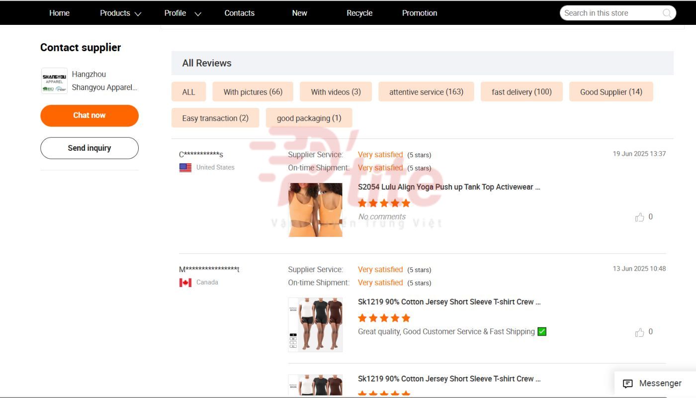 Xem phản hồi của khách mua hàng Alibaba
