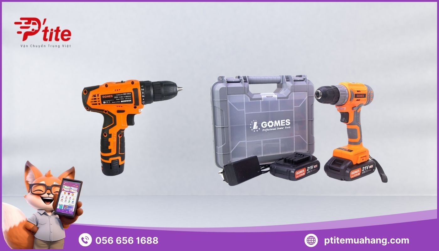 Máy khoan pin nội địa Trung thương hiệu Gomes có  thiết kế nhỏ gọn, dễ sử dụng