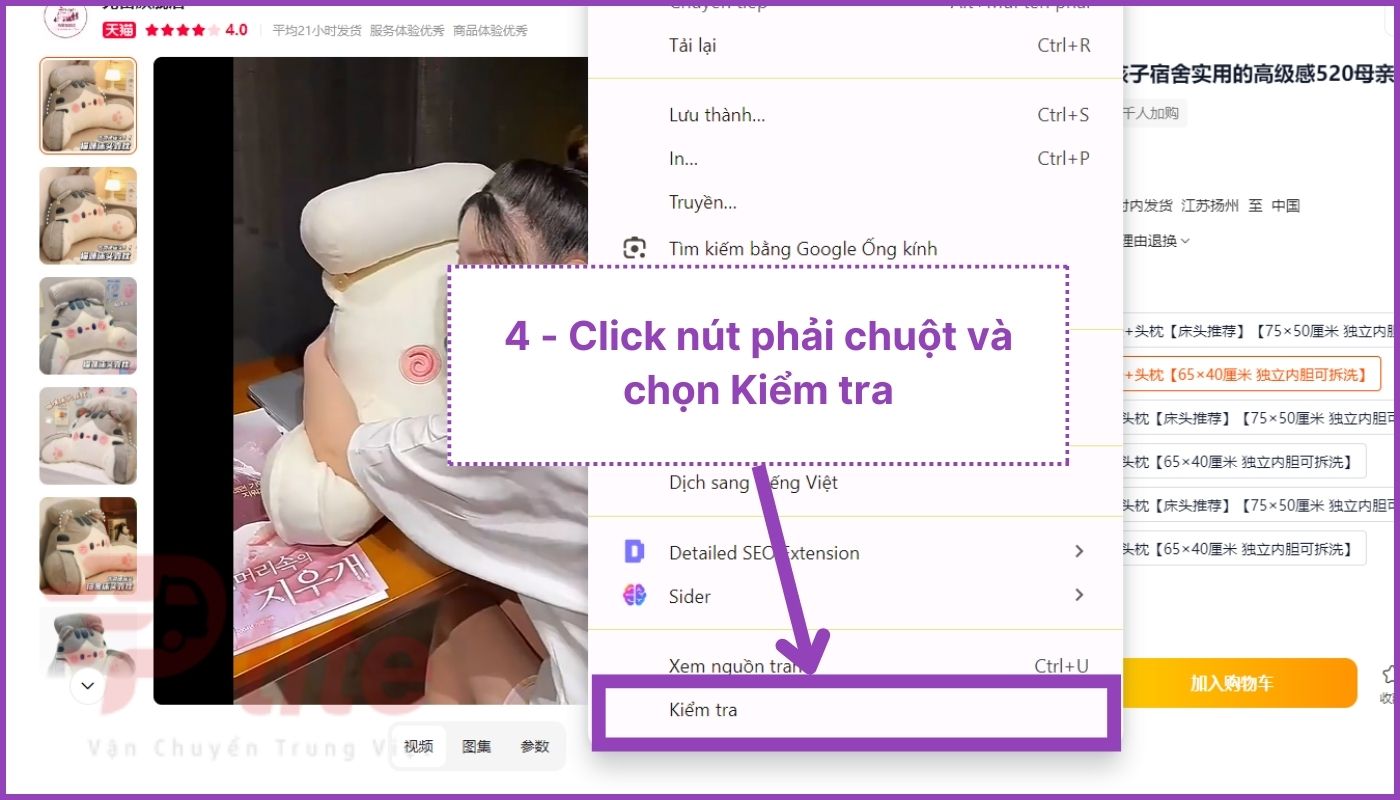 Click phải chuột và chọn kiểm tra