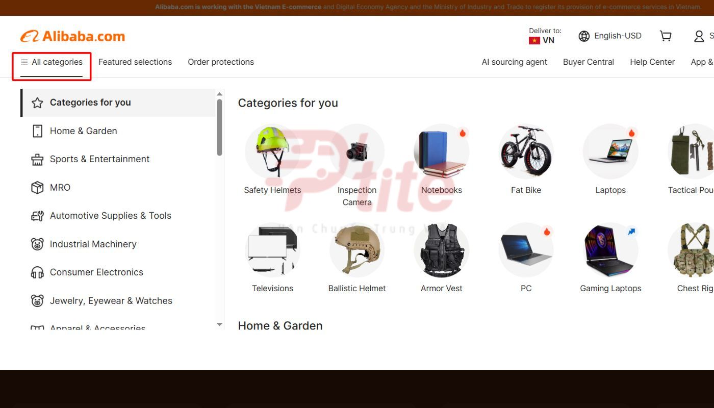 Tìm nhà cung cấp Alibaba uy tín bằng danh mục sản phẩm
